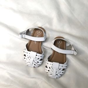 Toddler girl sandals.  Closed toe with Velcro strap.